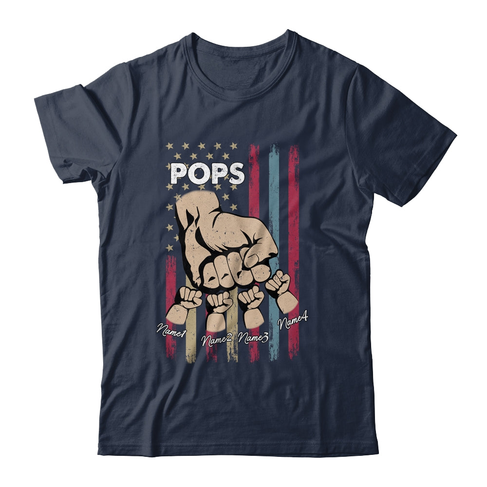 Personalized Awesome Pops Grandkids With Name Custom Hands Fist Bump Flag Fathers Day Birthday Christmas Shirt & Hoodie | teecentury