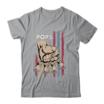 Personalized Awesome Pops Grandkids With Name Custom Hands Fist Bump Flag Fathers Day Birthday Christmas Shirt & Hoodie | teecentury