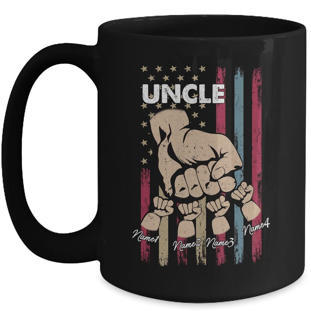 Personalized Awesome Uncle Kids With Name Custom Hands Fist Bump Flag Fathers Day Birthday Christmas Mug | teecentury