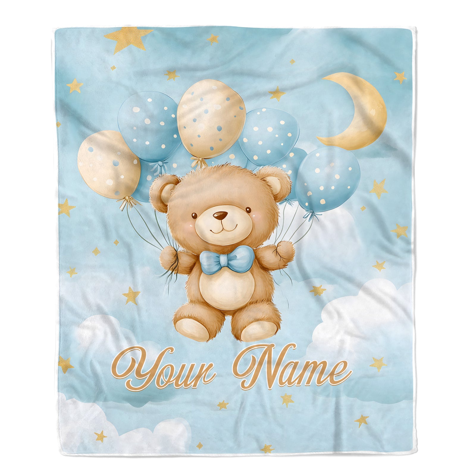 Personalized Baby Blanket For Boys Girls Cute Bear Blue Balloons Custom With Name Easter Christmas Brithday Gifts Kids Newborn Bedding Fleece Throw Blanket | teecentury