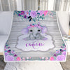 Personalized Baby Blanket Monogram Purple Floral Elephant Custom Nursery Swadding Boy Girl with Name Daughter Granddaughter Niece Birthday Fleece Blanket Blanket | Teecentury.com