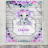 Personalized Baby Blanket Monogram Purple Floral Elephant Custom Nursery Swadding Boy Girl with Name Daughter Granddaughter Niece Birthday Fleece Blanket Blanket | Teecentury.com