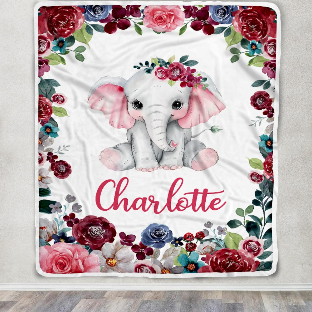 Personalized Baby Blanket With Custom Name Baby Girls Elephant For Newborns Nursery Daughter Granddaughter Niece Birthday Christmas Customized Fleece Blanket Blanket | Teecentury.com