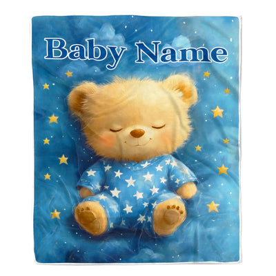 Personalized Baby Blanket With Custom Name Cute Sleeping Bear Stars Nursery Bedding Soft Plush Easter Christmas Birthday Gifts For Boys Girls Fleece Blanket | teecentury