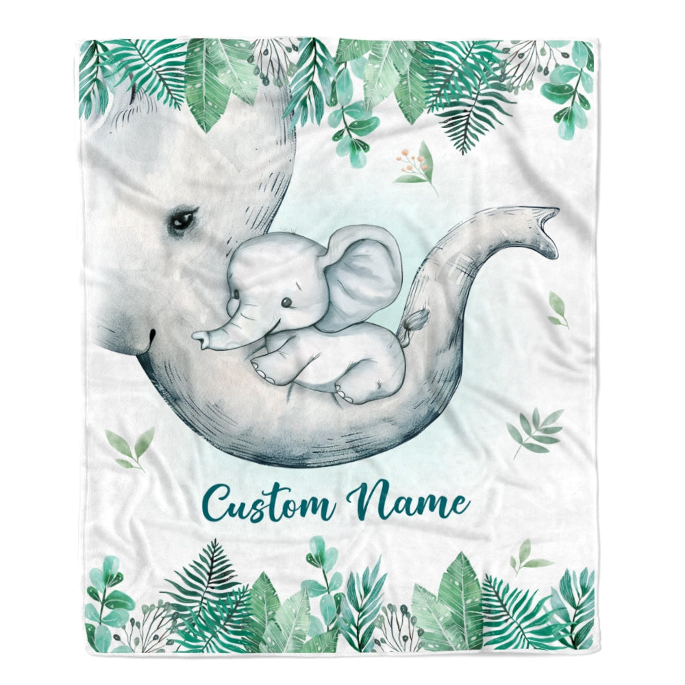Personalized Baby Blanket With Custom Name Newborn Elephant Boy Girl Son Daughter Niece Granddaughter Birthday Christmas Customized Bed Fleece Throw Blanket | teecentury