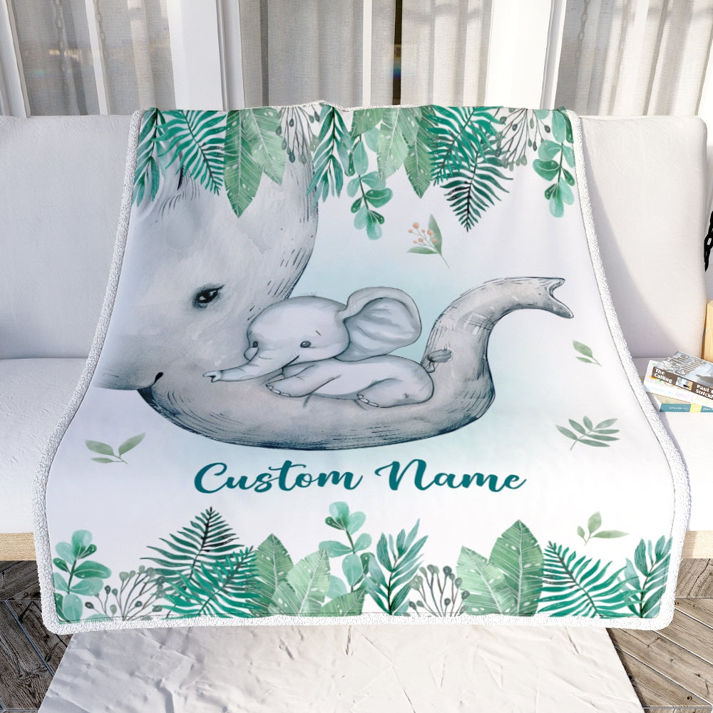 Personalized Baby Blanket With Custom Name Newborn Elephant Boy Girl Son Daughter Niece Granddaughter Birthday Christmas Customized Bed Fleece Throw Blanket | teecentury