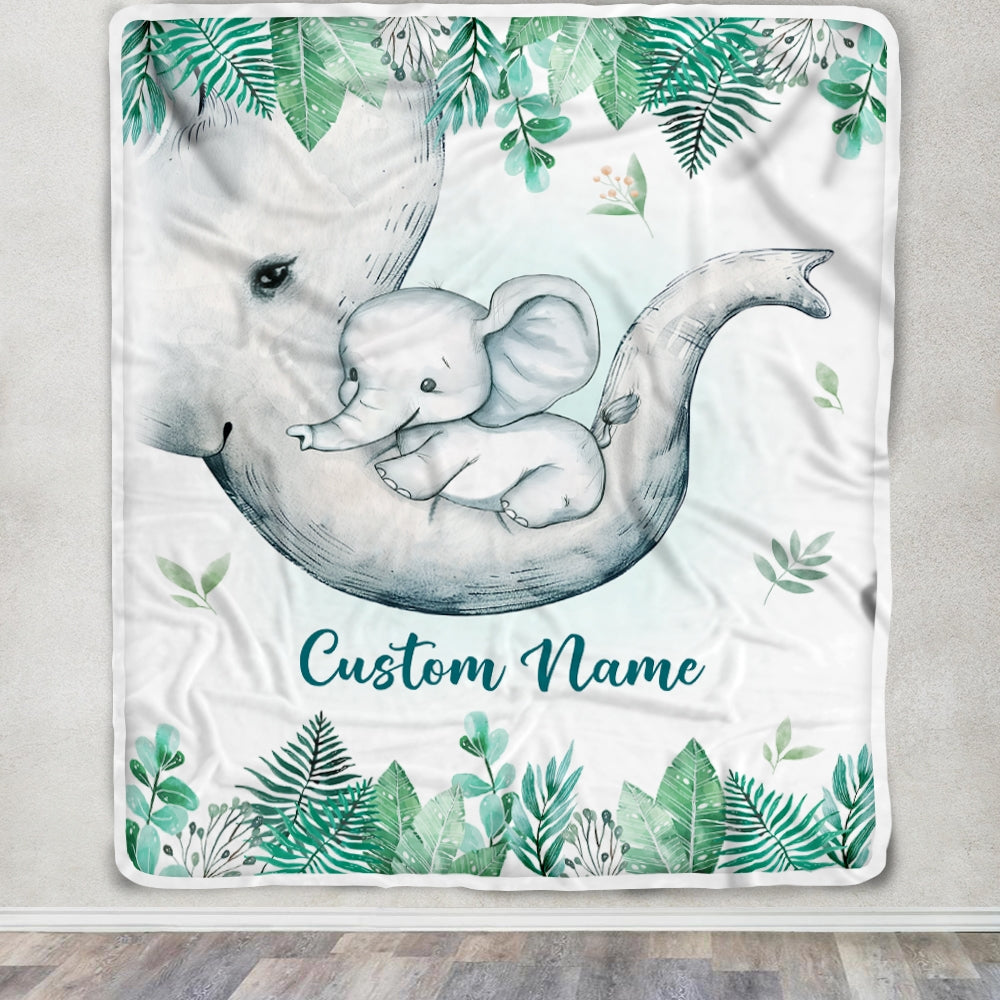 Personalized Baby Blanket With Custom Name Newborn Elephant Boy Girl Son Daughter Niece Granddaughter Birthday Christmas Customized Bed Fleece Throw Blanket | teecentury