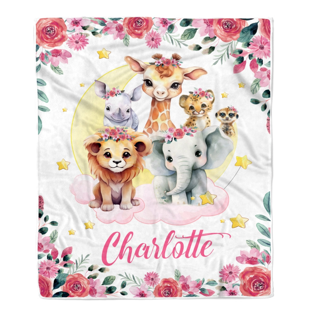 Personalized Baby Blanket With Name Animals Baby Boy Girls For Newborns Nursery Daughter Granddaughter Niece Birthday Christmas Customized Fleece Blanket Blanket | Teecentury.com