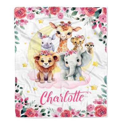 Personalized Baby Blanket With Name Animals Baby Boy Girls For Newborns Nursery Daughter Granddaughter Niece Birthday Christmas Customized Fleece Blanket Blanket | Teecentury.com