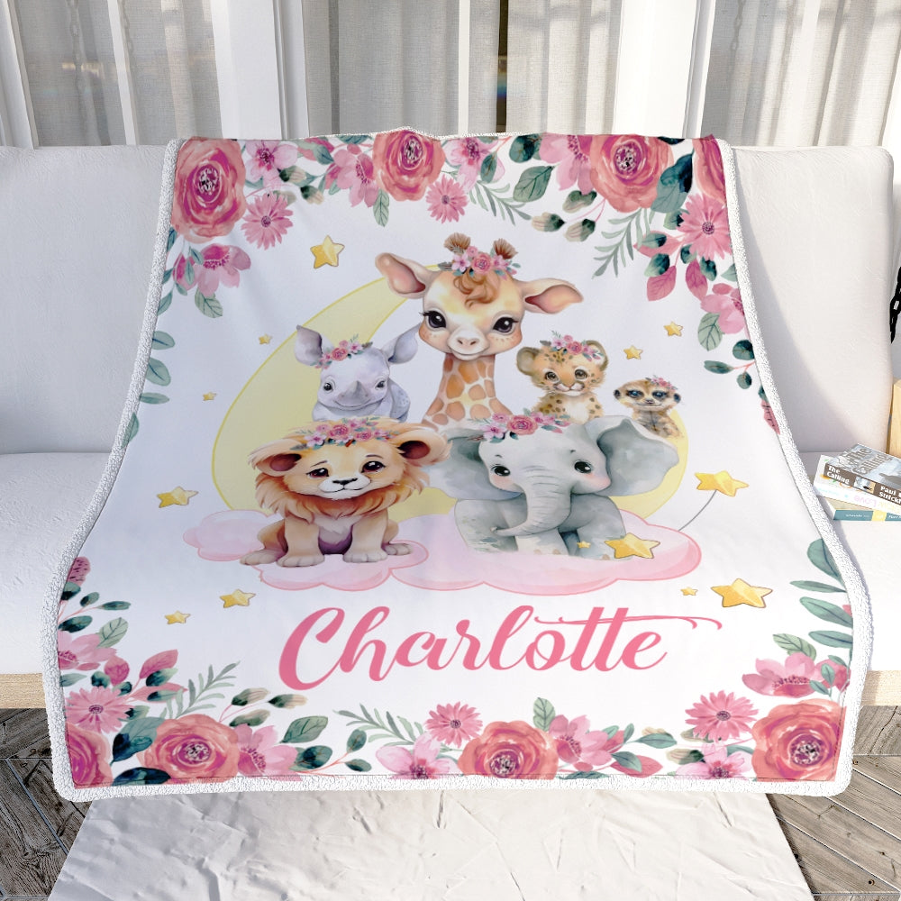 Personalized Baby Blanket With Name Animals Baby Boy Girls For Newborns Nursery Daughter Granddaughter Niece Birthday Christmas Customized Fleece Blanket Blanket | Teecentury.com