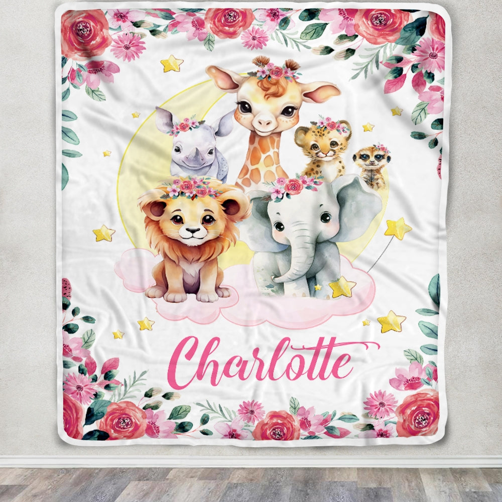 Personalized Baby Blanket With Name Animals Baby Boy Girls For Newborns Nursery Daughter Granddaughter Niece Birthday Christmas Customized Fleece Blanket Blanket | Teecentury.com