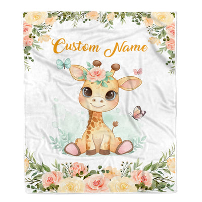 Personalized Baby Blanket With Name Baby Girls Giraffe For Newborns Nursery Daughter Granddaughter Niece Birthday Christmas Customized Fleece Blanket Blanket | Teecentury.com