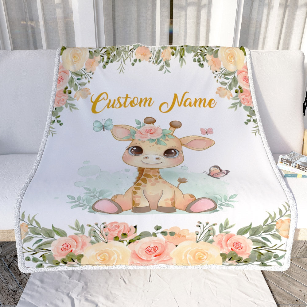 Personalized Baby Blanket With Name Baby Girls Giraffe For Newborns Nursery Daughter Granddaughter Niece Birthday Christmas Customized Fleece Blanket Blanket | Teecentury.com