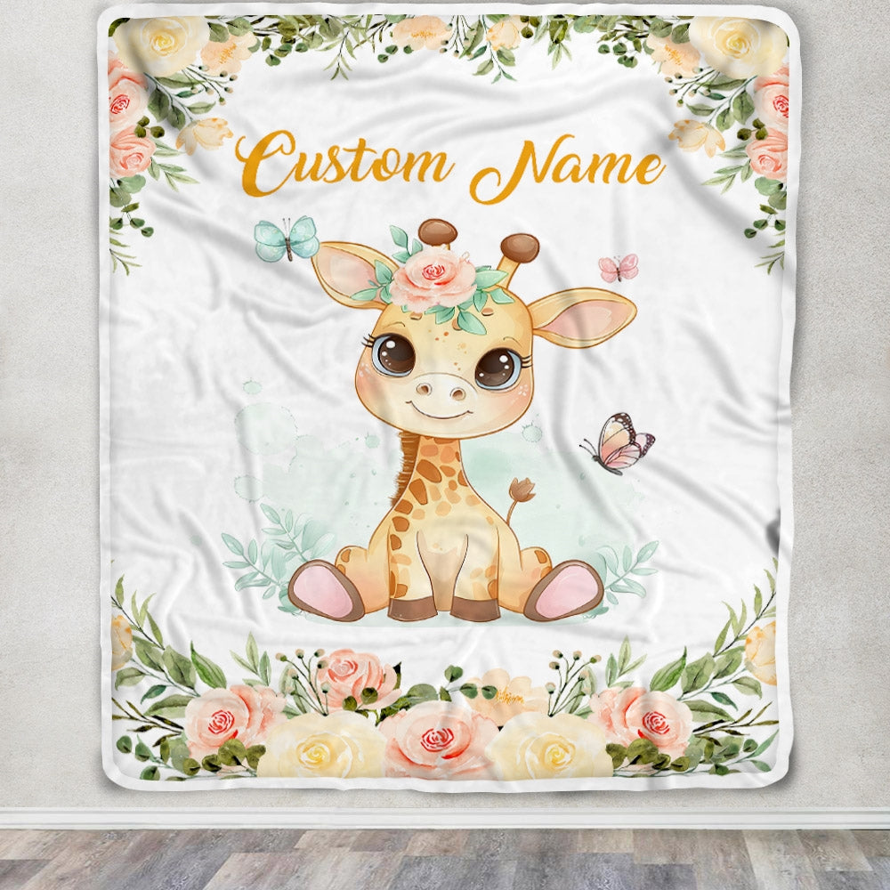 Personalized Baby Blanket With Name Baby Girls Giraffe For Newborns Nursery Daughter Granddaughter Niece Birthday Christmas Customized Fleece Blanket Blanket | Teecentury.com