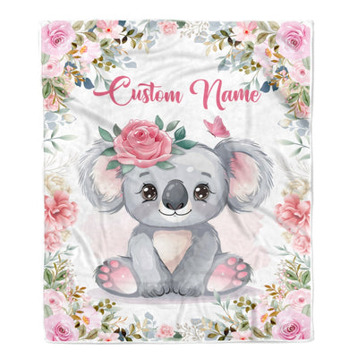 Personalized Baby Blanket With Name Baby Girls Koala For Newborns Nursery Daughter Granddaughter Niece Birthday Christmas Customized Fleece Blanket Blanket | Teecentury.com