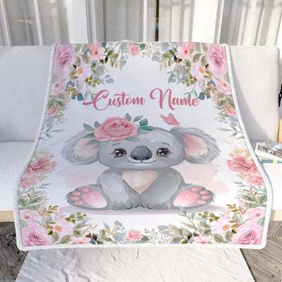Personalized Baby Blanket With Name Baby Girls Koala For Newborns Nursery Daughter Granddaughter Niece Birthday Christmas Customized Fleece Blanket Blanket | Teecentury.com