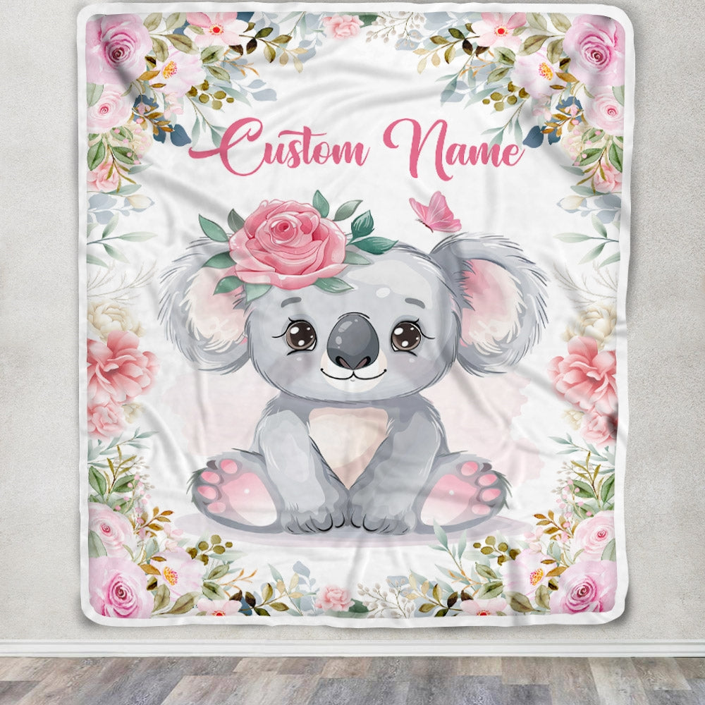 Personalized Baby Blanket With Name Baby Girls Koala For Newborns Nursery Daughter Granddaughter Niece Birthday Christmas Customized Fleece Blanket Blanket | Teecentury.com