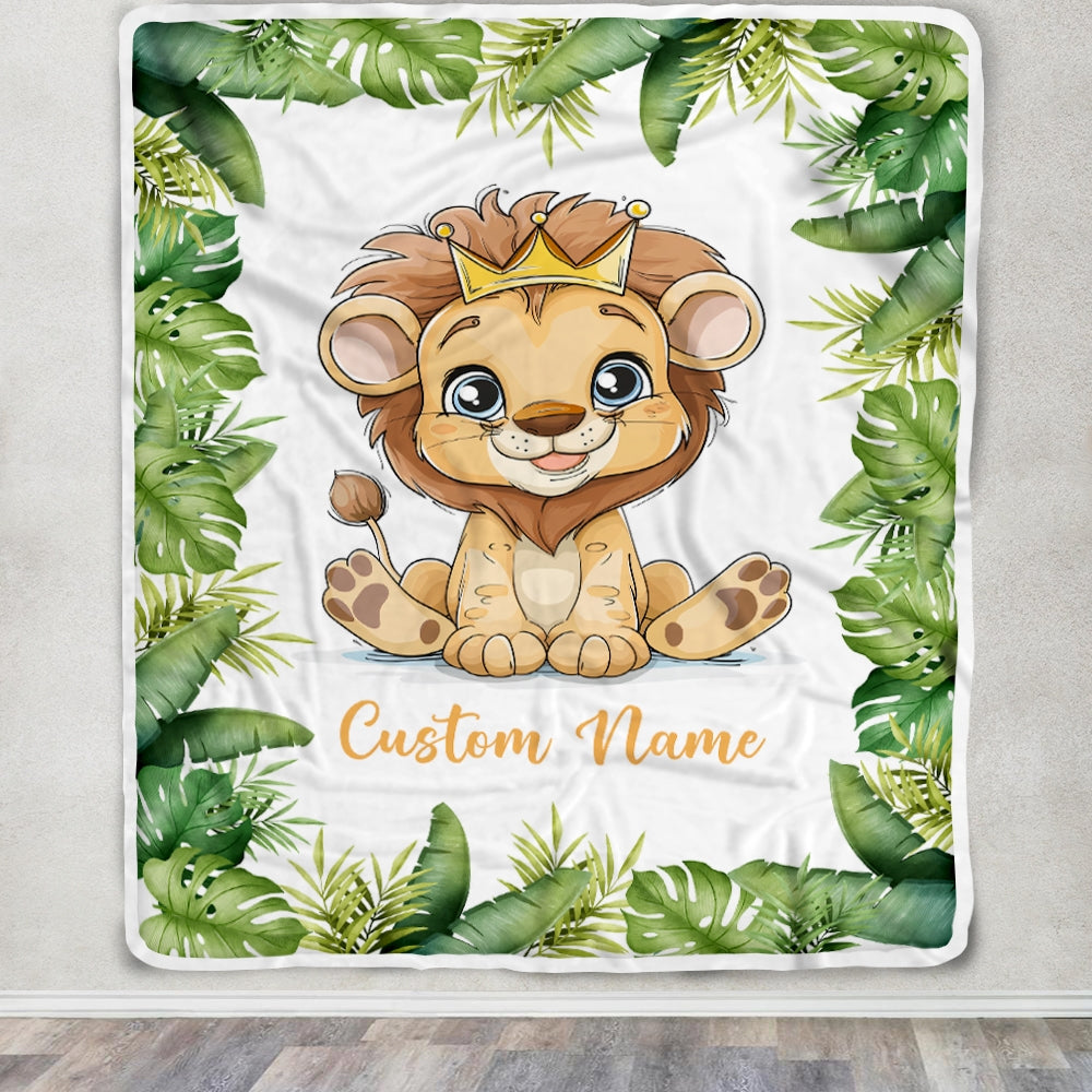 Personalized Baby Blanket With Name Custom For Baby Boy Cute Lion Newborn Children Kids Son Grandson Nephew Birthday Christmas Customized Fleece Blanket Blanket | Teecentury.com