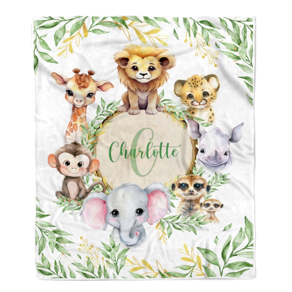 Personalized Baby Blanket With Name For Boy Girl Animals Newborn Kids Son Daughter Niece Granddaughter Birthday Christmas Customized Bed Fleece Throw Blanket | teecentury