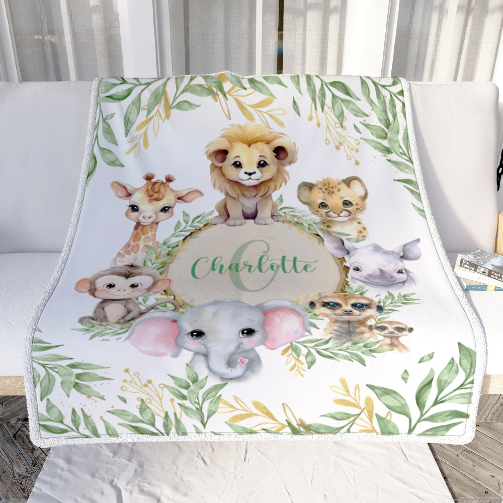 Personalized Baby Blanket With Name For Boy Girl Animals Newborn Kids Son Daughter Niece Granddaughter Birthday Christmas Customized Bed Fleece Throw Blanket | teecentury