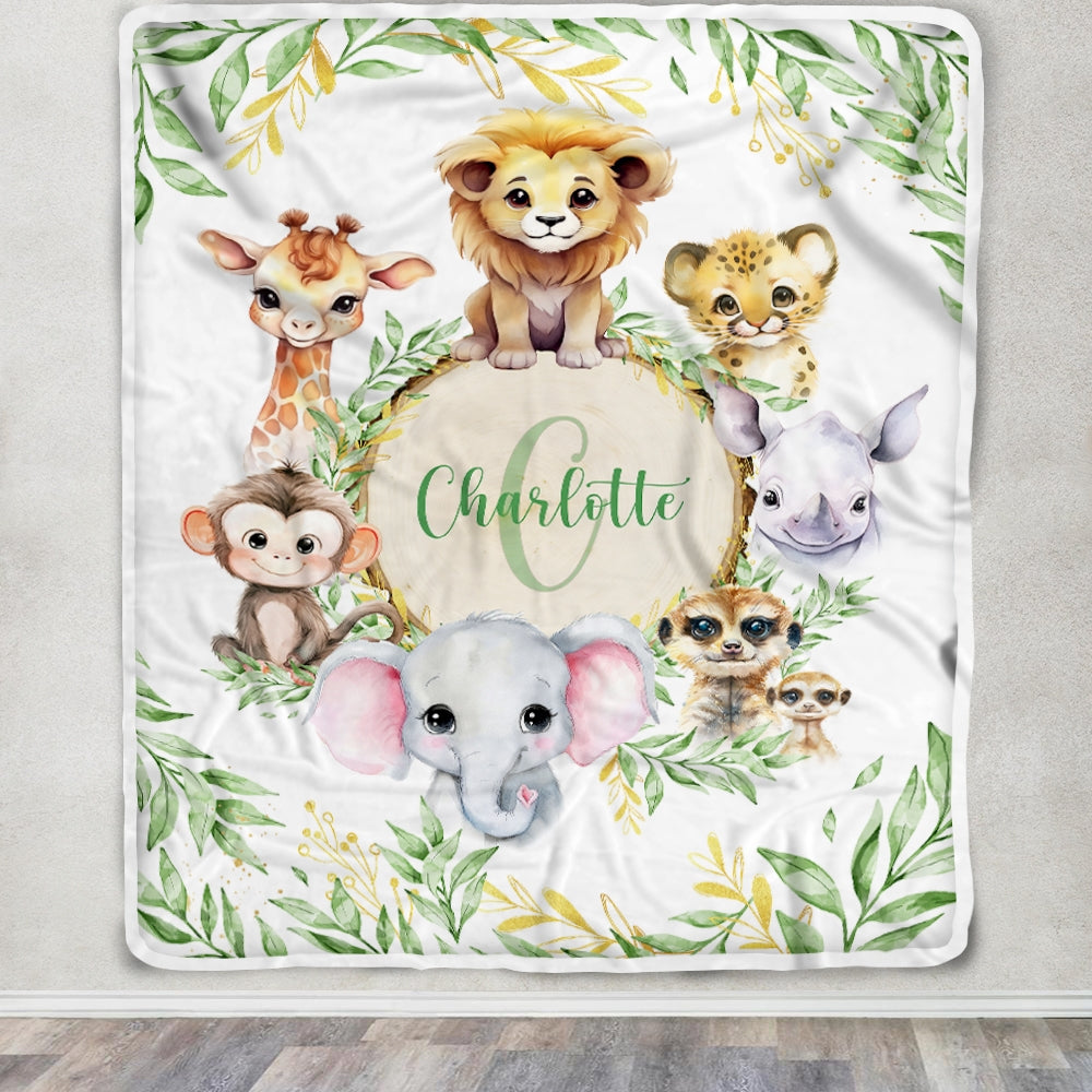 Personalized Baby Blanket With Name For Boy Girl Animals Newborn Kids Son Daughter Niece Granddaughter Birthday Christmas Customized Bed Fleece Throw Blanket | teecentury