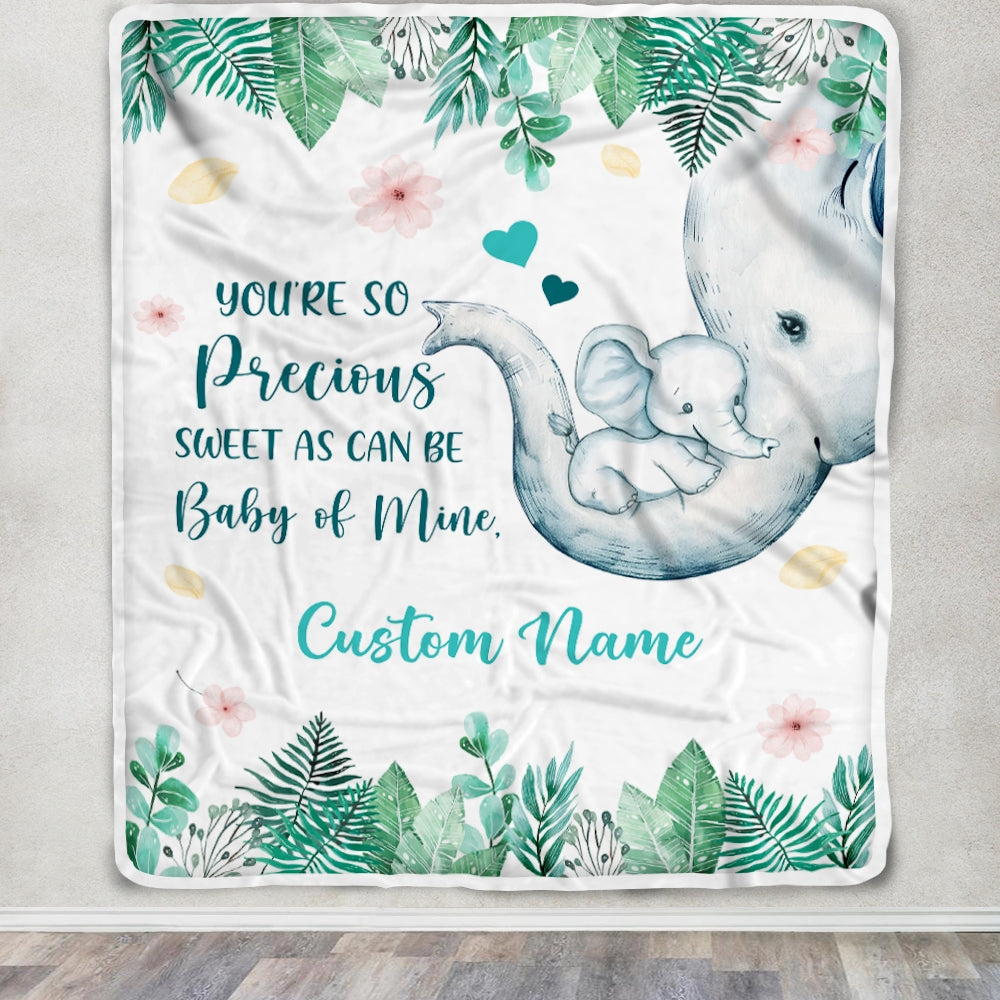 Personalized Baby Blanket You're So Precious Elephant Newborn Girl Son Daughter Niece Granddaughter Birthday Christmas Customized Bed Fleece Throw Blanket | teecentury