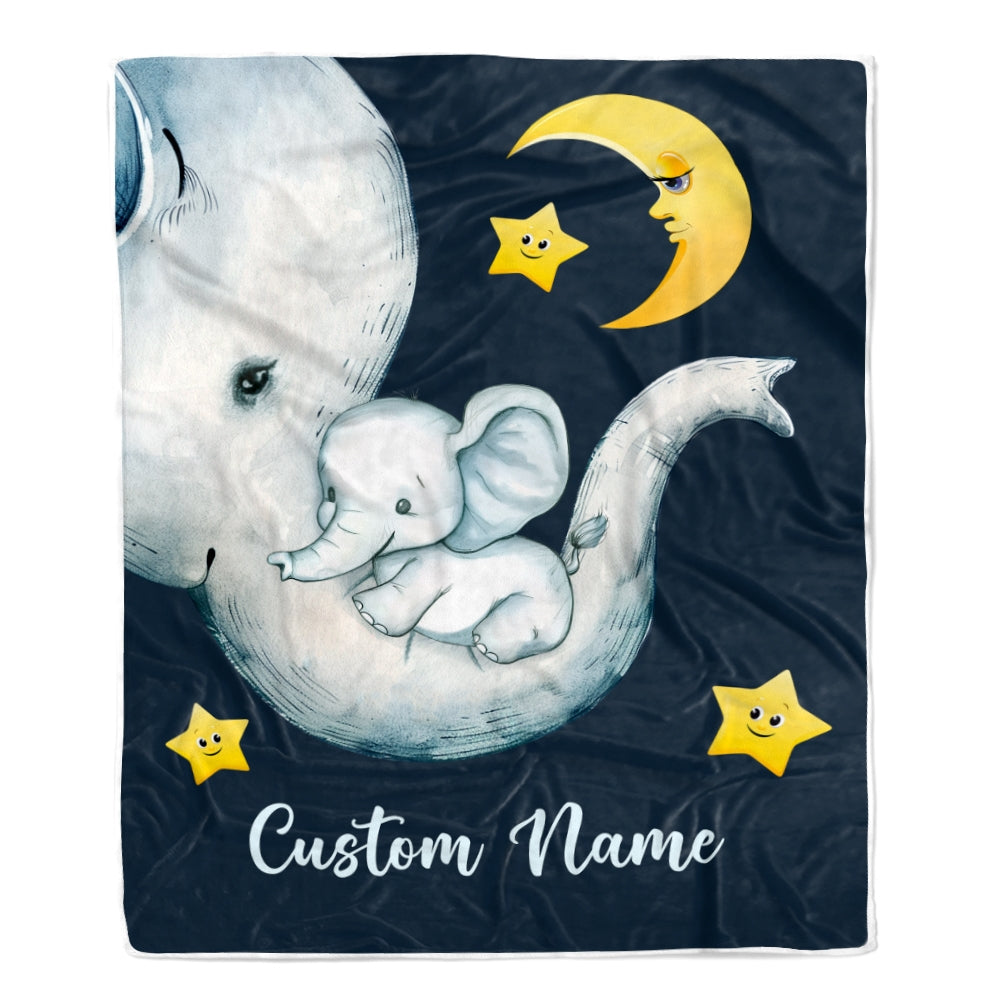 Personalized Baby Blanket for Baby Boy Girl Elephant Stars Custom Name Newborn Son Daughter Grandson Niece Nephew Birthday Customized Christmas Fleece Blanket Blanket | Teecentury.com