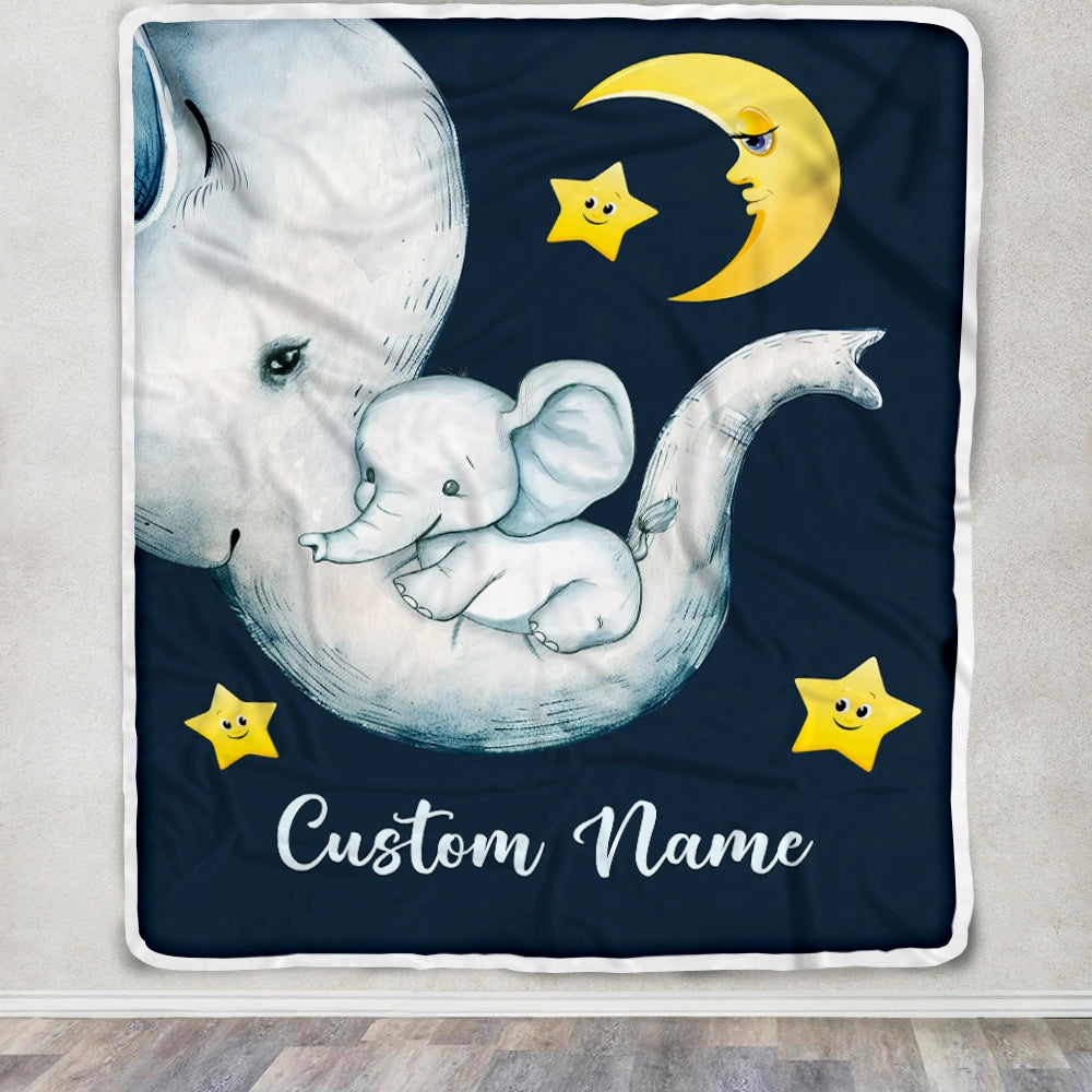 Personalized Baby Blanket for Baby Boy Girl Elephant Stars Custom Name Newborn Son Daughter Grandson Niece Nephew Birthday Customized Christmas Fleece Blanket Blanket | Teecentury.com