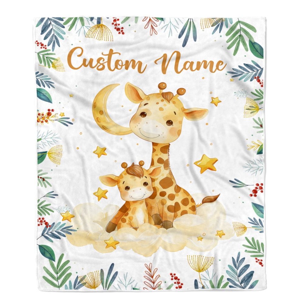 Personalized Baby Blanket with Name Custom Mom and Baby Giraffe Newborn Boy Girl Kids Son Daughter Niece Birthday Christmas Customized Fleece Blanket Blanket | Teecentury.com