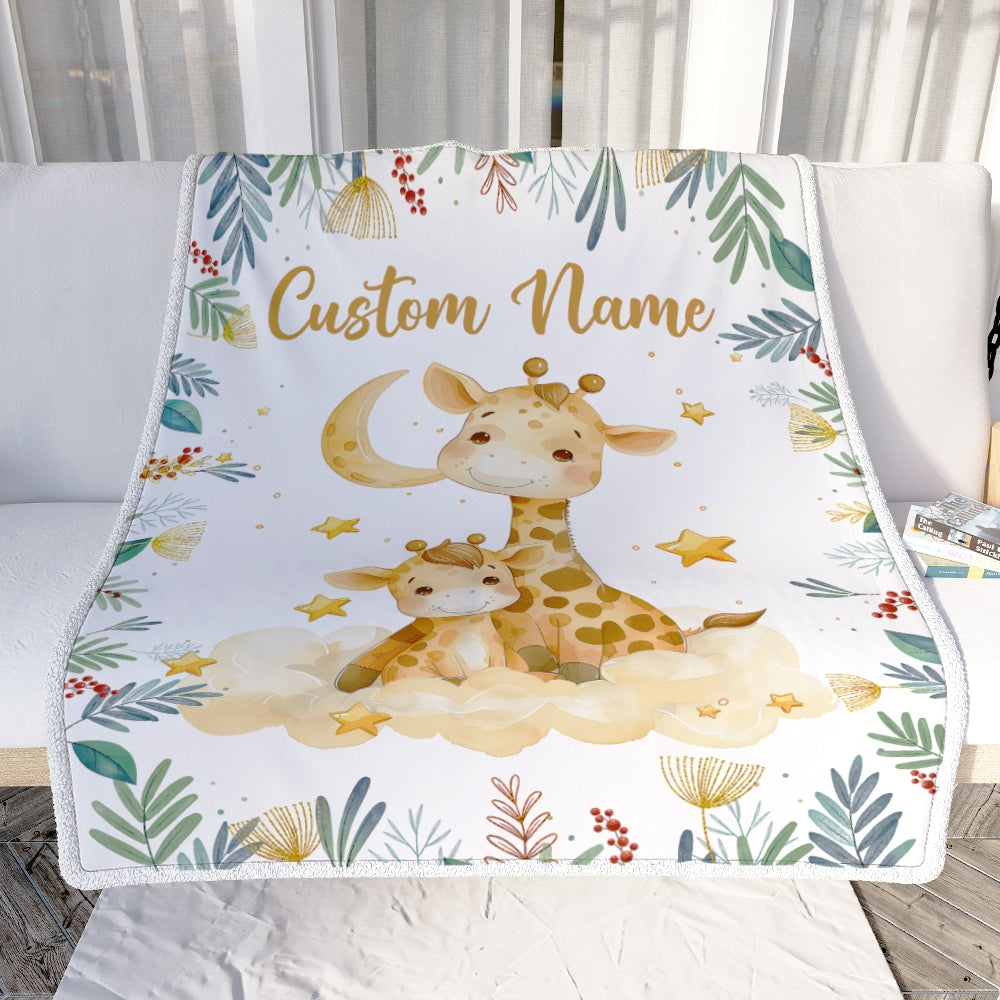 Personalized Baby Blanket with Name Custom Mom and Baby Giraffe Newborn Boy Girl Kids Son Daughter Niece Birthday Christmas Customized Fleece Blanket Blanket | Teecentury.com