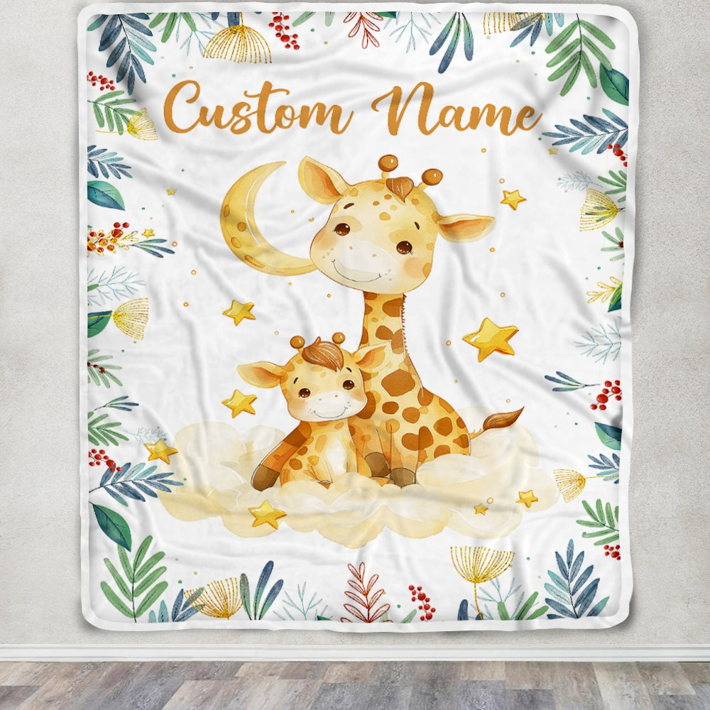 Personalized Baby Blanket with Name Custom Mom and Baby Giraffe Newborn Boy Girl Kids Son Daughter Niece Birthday Christmas Customized Fleece Blanket Blanket | Teecentury.com