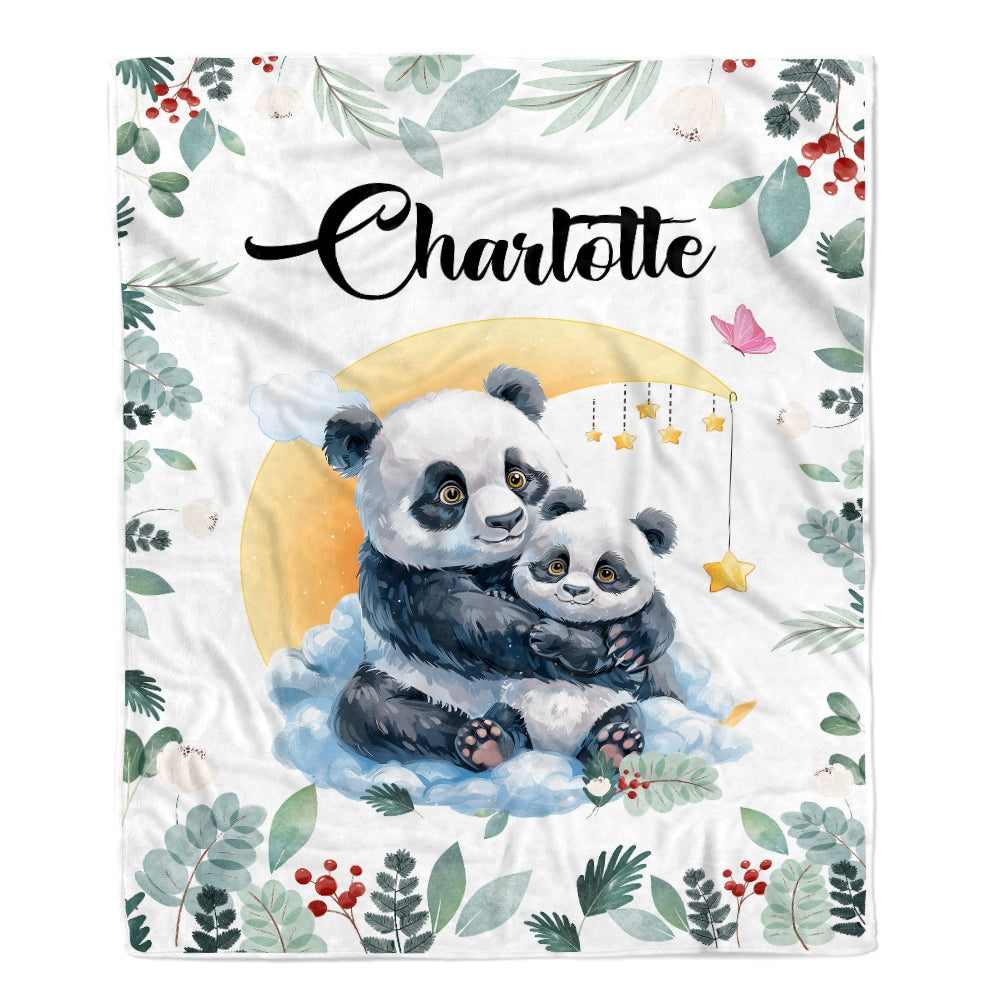 Personalized Baby Blanket with Name Custom Mom and Baby Panda Boy Girl Newborn Kids Son Daughter Niece Nephew Birthday Christmas Customized Fleece Blanket Blanket | Teecentury.com