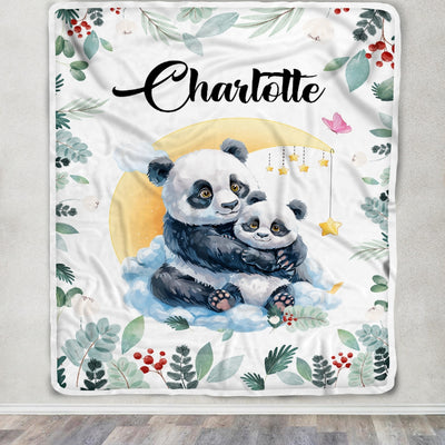 Personalized Baby Blanket with Name Custom Mom and Baby Panda Boy Girl Newborn Kids Son Daughter Niece Nephew Birthday Christmas Customized Fleece Blanket Blanket | Teecentury.com