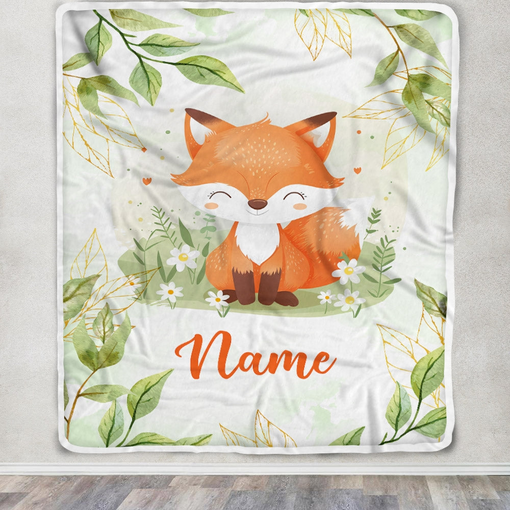 Personalized Baby Blanket with Name Custom for Baby Boy Cute Fox Newborn Kids Son Daughter Niece Grandson Nephew Birthday Christmas Customized Fleece Blanket Blanket | Teecentury.com