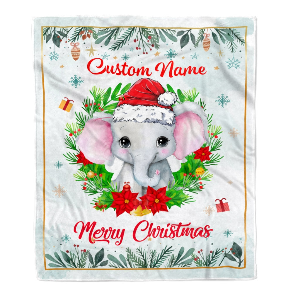 Personalized Baby Blankets With Name Christmas Elephant Custom Baby Blanket For Newborn Girls Boys Kids Birthday Christmas Customized Fleece Blanket Blanket | Teecentury.com