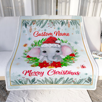 Personalized Baby Blankets With Name Christmas Elephant Custom Baby Blanket For Newborn Girls Boys Kids Birthday Christmas Customized Fleece Blanket Blanket | Teecentury.com