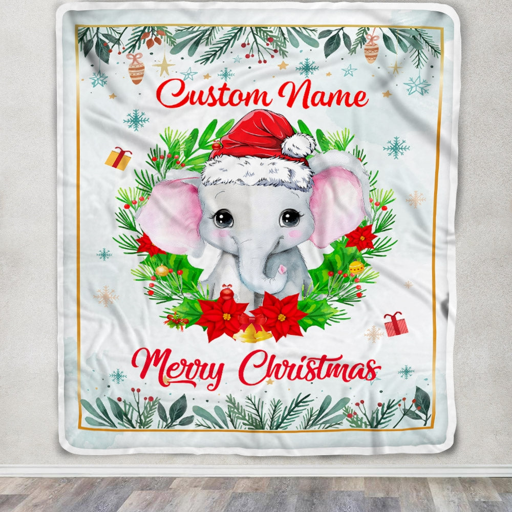 Personalized Baby Blankets With Name Christmas Elephant Custom Baby Blanket For Newborn Girls Boys Kids Birthday Christmas Customized Fleece Blanket Blanket | Teecentury.com