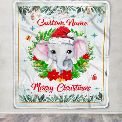 Personalized Baby Blankets With Name Christmas Elephant Custom Baby Blanket For Newborn Girls Boys Kids Birthday Christmas Customized Fleece Blanket Blanket | Teecentury.com