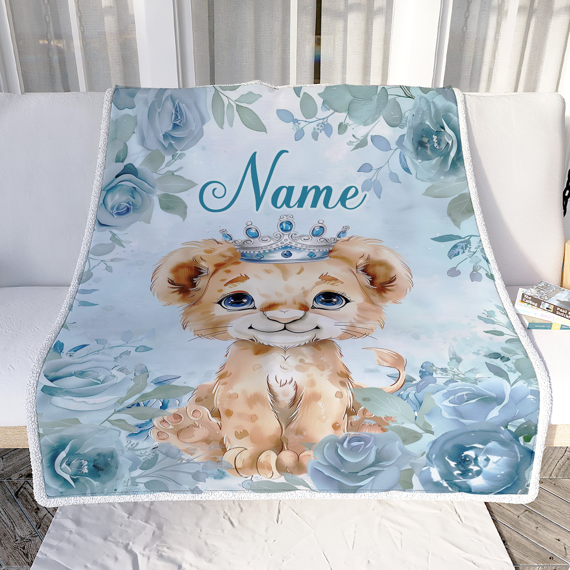 Personalized Baby Boy Girl Blanket Custom Name Blue Lion Cub King Nursery For Babies Shower Toddlers Kids Bedding Decor Birthday Christmas Gift Fleece Blanket | teecentury