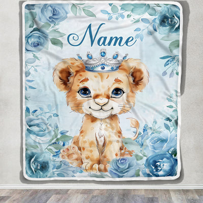 Personalized Baby Boy Girl Blanket Custom Name Blue Lion Cub King Nursery For Babies Shower Toddlers Kids Bedding Decor Birthday Christmas Gift Fleece Blanket | teecentury