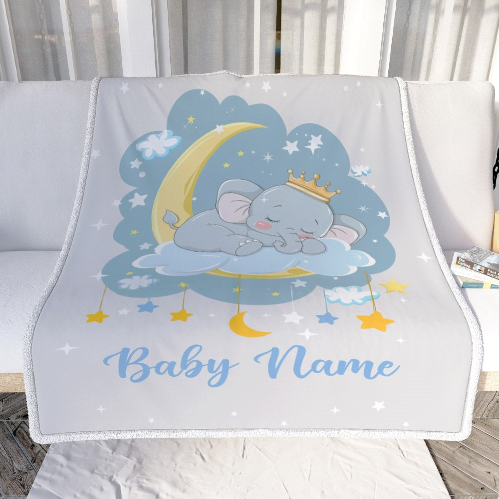 Personalized Baby Elephant Blanket For Boy Girl Custom Baby Name Elephant Newborn Nursery Daughter Son Niece Nephew Birthday Christmas Bed Fleece Throw Blanket | teecentury