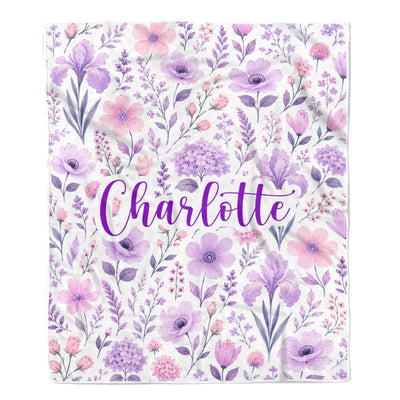 Personalized Baby Floral Blanket Pink Purple Lavender Flowers Custom Name Blanket Gift For Girls Women Birthday Christmas Mothers Day Fleece Throw Blanket | teecentury