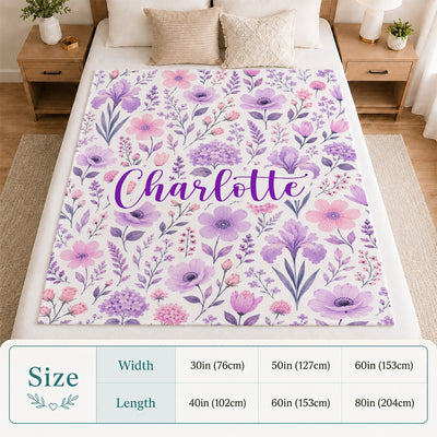 Personalized Baby Floral Blanket Pink Purple Lavender Flowers Custom Name Blanket Gift For Girls Women Birthday Christmas Mothers Day Fleece Throw Blanket | teecentury