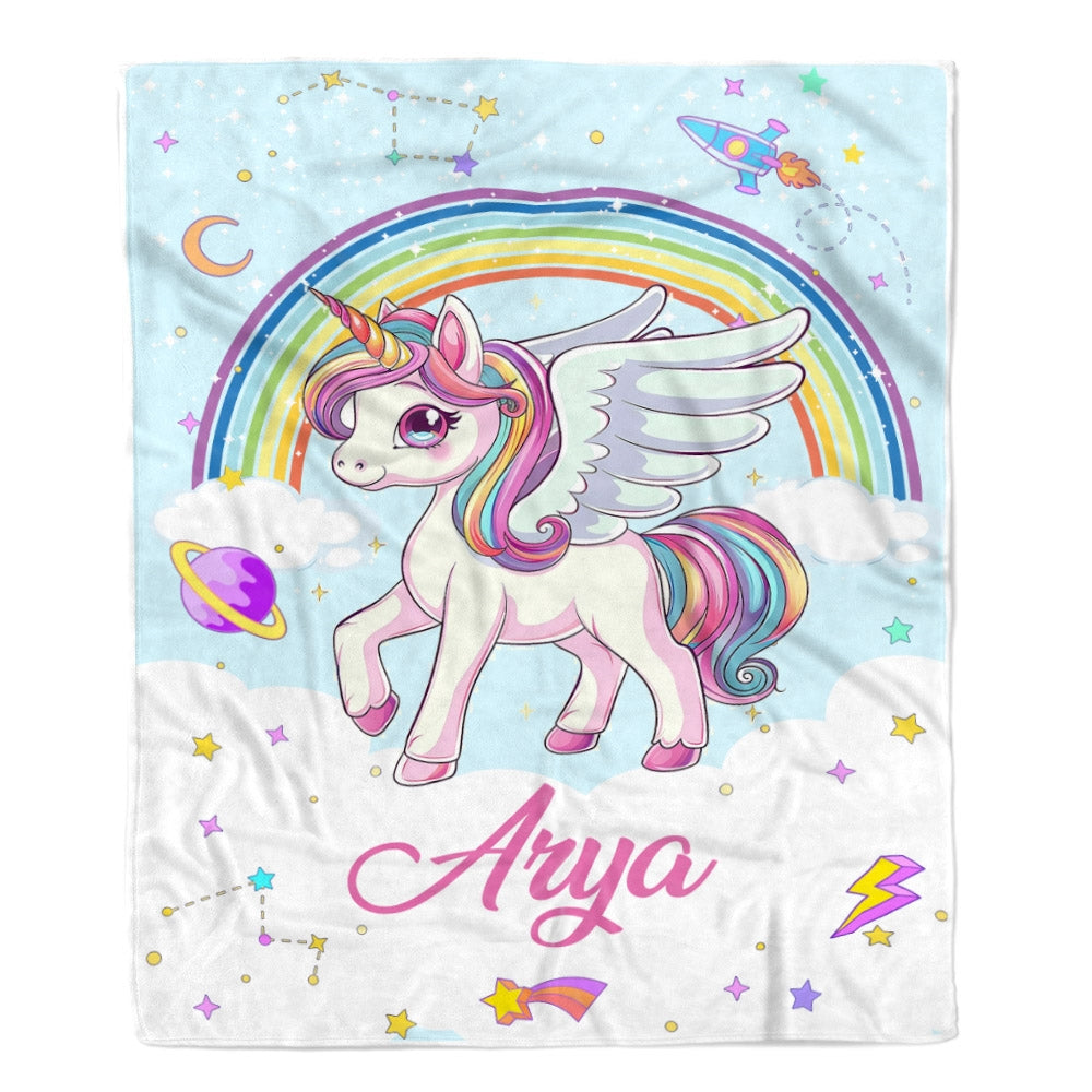 Personalized Baby Girl Blanket Nursery Cute Unicorn Girls Design for Kids Newborn Daughter Granddaughter Niece Birthday Customized Christmas Fleece Blanket Blanket | Teecentury.com