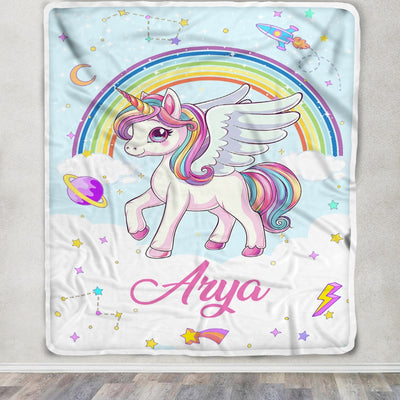Personalized Baby Girl Blanket Nursery Cute Unicorn Girls Design for Kids Newborn Daughter Granddaughter Niece Birthday Customized Christmas Fleece Blanket Blanket | Teecentury.com