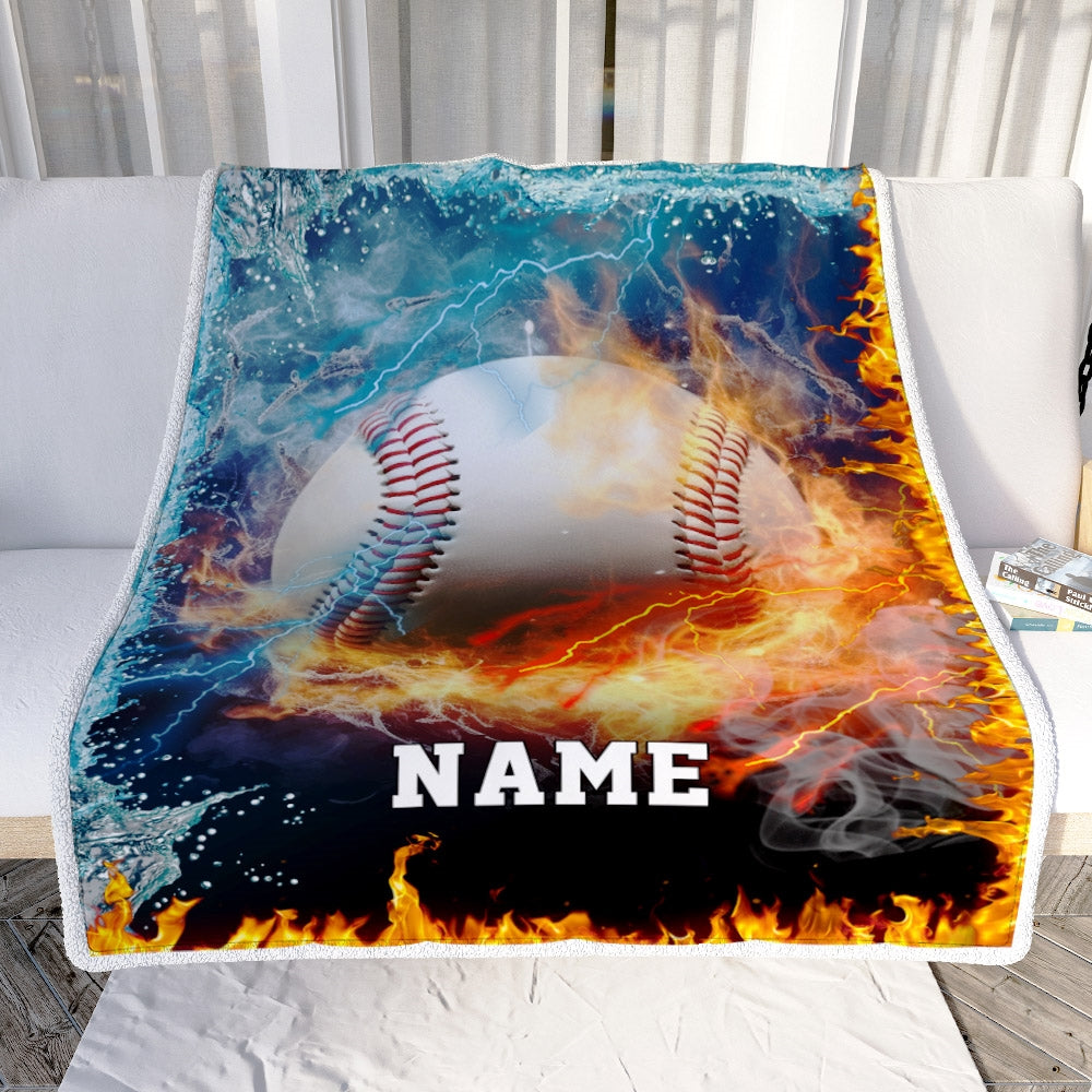 Personalized Baseball Blanket Fire Water A Nice Night American Flag Printed 3D Sport Lover Kids Men Women Birthday Christmas Customized Fleece Blanket Blanket | Teecentury.com