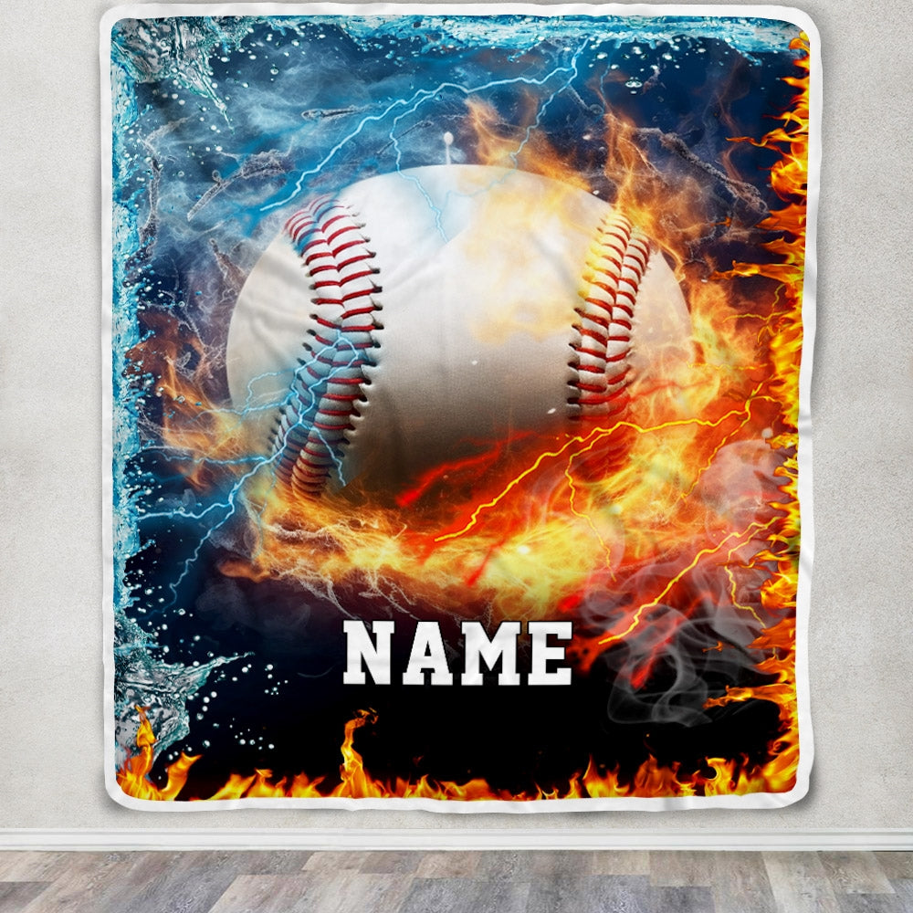 Personalized Baseball Blanket Fire Water A Nice Night American Flag Printed 3D Sport Lover Kids Men Women Birthday Christmas Customized Fleece Blanket Blanket | Teecentury.com