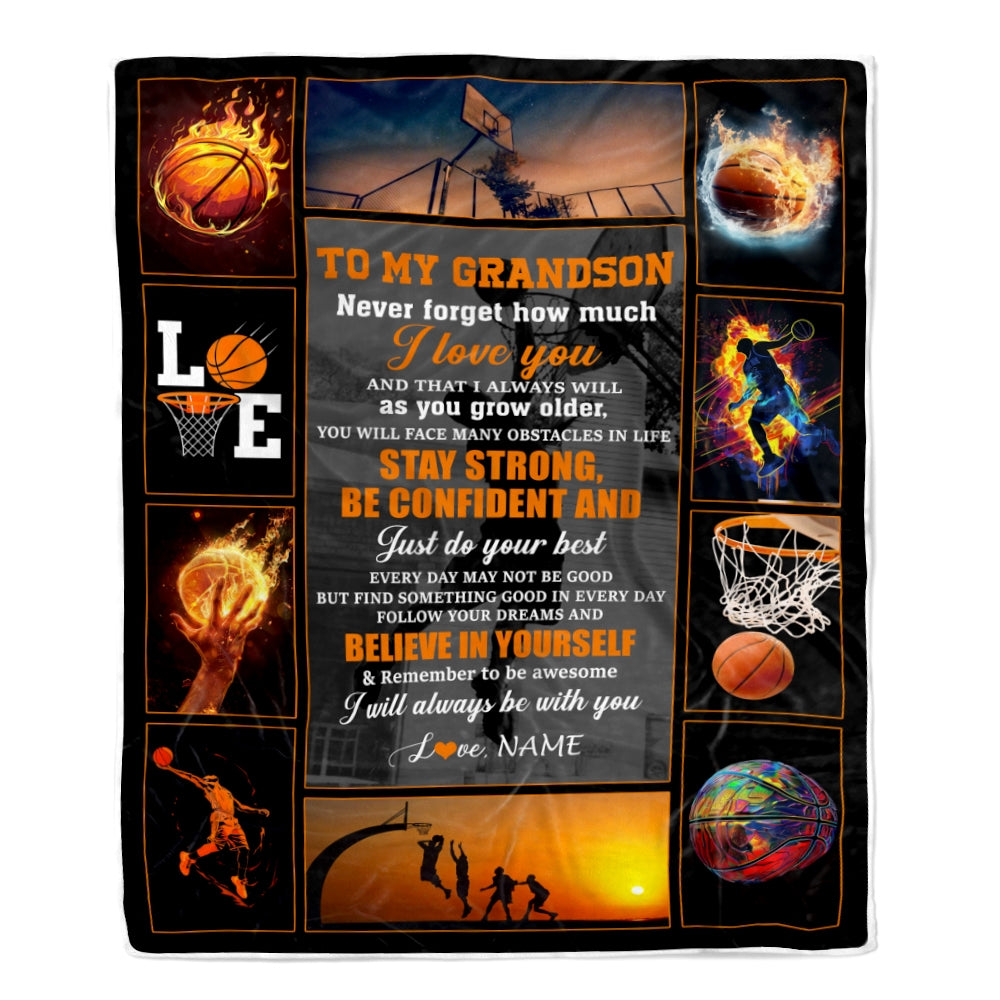Personalized Basketball To My Grandson Blanket From Grandma Grandpa Stay Strong Be Confident Believe In Yourself Birthday Graduation Customized Fleece Blanket Blanket | Teecentury.com