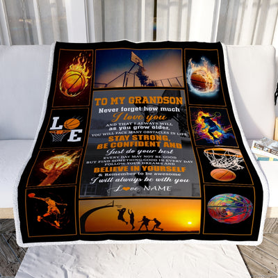 Personalized Basketball To My Grandson Blanket From Grandma Grandpa Stay Strong Be Confident Believe In Yourself Birthday Graduation Customized Fleece Blanket Blanket | Teecentury.com