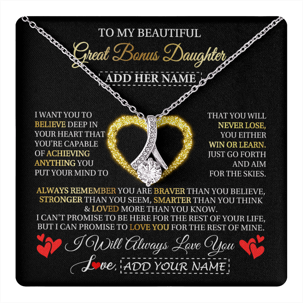 Alluring Beauty Necklace 14K White Gold Finish | 1 | Personalized Beautiful Gift For Bonus Daughter From Step Mom Dad Graduation Necklace Great Stepdaughter Gifts Birthday Christmas Custom Gift Box Message Card | teecentury